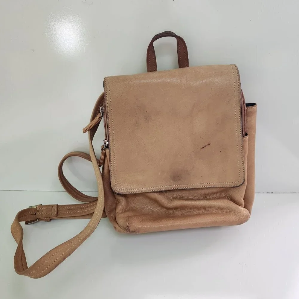 Tignanello Vintage Pebbled Leather Tan Backpack